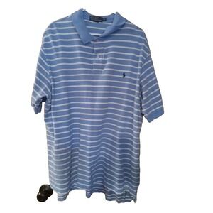 Polo Ralph Lauren Polo Shirt Mens 2XLT Tall Blue White‎ Stripe Preppy Dad Logo